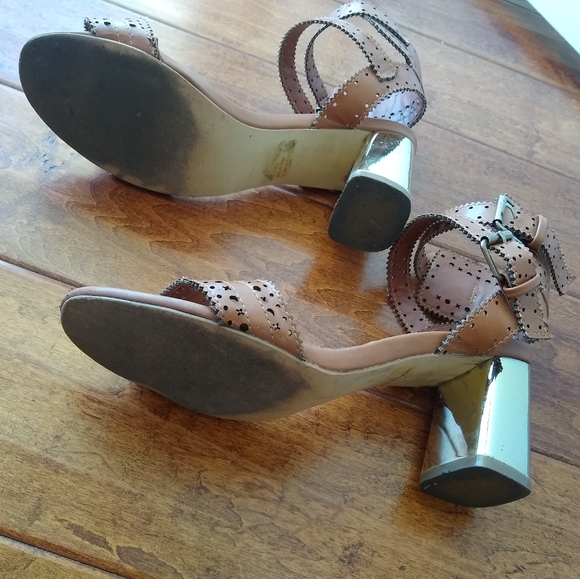 ๐ justfab gold heel tan double ankle strap buckle - Picture 5 of 5